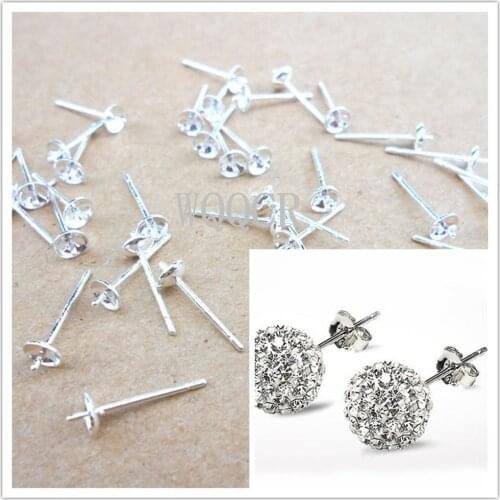 50pcs 925 Silver Blank Earring Stud Base Fit 3 4 5 6 8 mm Cabochon Cameo Settings DIY Jewelry Making Accessories Supplies