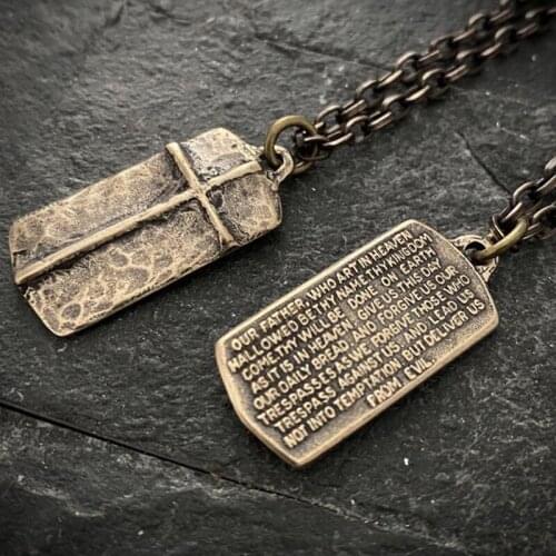 Religious vintage Jewelry on the neck bronze cross necklace men christ brass pendant chain necklace Christmas present