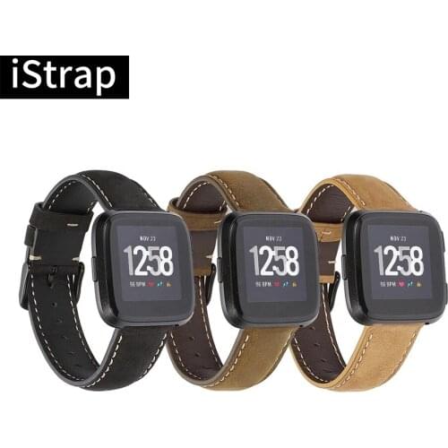 IStrap Smart Watch Bands for Fitbit Versa Leather Band Replacement Sport Smartwatch Super Soft Strap for Men Women Watch Strap