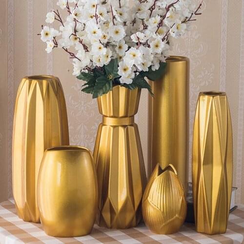 Luxury Gold-plated Ceramic Vase Home Decor Creative Design Porcelain Decorative Flower Vase For Wedding Decoration