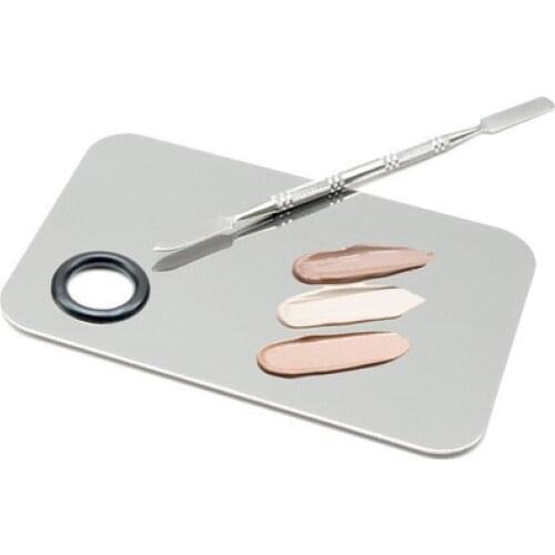 Stainless Steel Makeup Mixer Nail Polish Mixing Plate Foundation Eyeshadow Mixer Eyeshadow Palette with Spatula Rod
