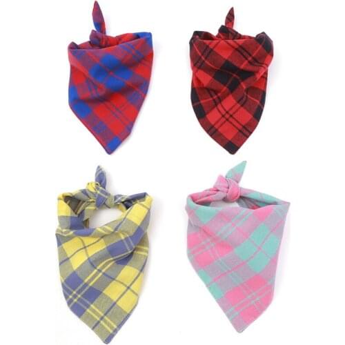 Plaid cat dog Triangular towel 100% Cotton Comfortable puppy Pet saliva towel Double layer dog scarf dogs Decorative accessories