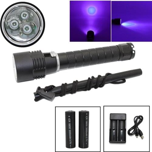 Ultraviolet Light UV Diving Flashlight 3x XPE UV LED 395nm Waterproof 18650 Torch for Search Scorpion Amber