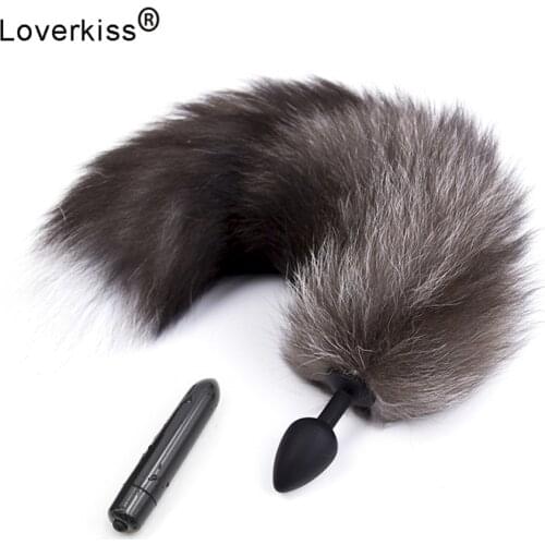 Loverkiss 10 Vibrations Anal Plug Vibrating Bullet Vibrator with Anal Fox Tail Adult Toys for Couple,Women Man Intimate Toy