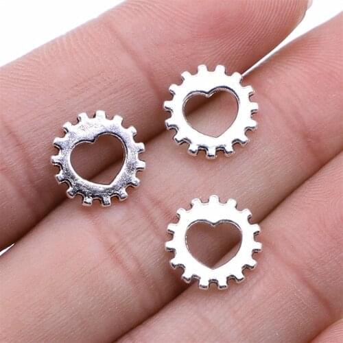 WYSIWYG 40pcs 12mm Small Size Antique Silver Color Metal Alloy Machinery Heart Gear Pendant Jewelry Charm Jewelry Gear Findings