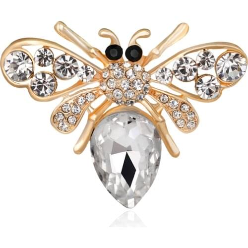 2018 Natural animals Brooch pins Bee Dragonfly Butterfly ladybug Parrot Bird Cat lizard Brooches For women Crystal Brooch