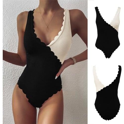 Ladies One-Piece Swimsuit Special Fabric Splicing Petal Edge Personalized One-Piece Swimsuit