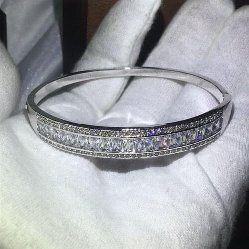 Fashion Bangle 5A cubic zirconia T shape stone Baguette bracelet White Gold Filled Bangles for women wedding accessaries