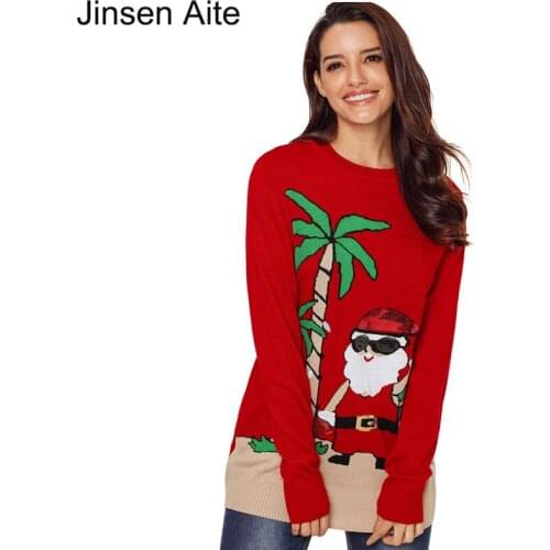 Jinsen Aite Women Pullover Female Sweater Fashion Autumn Winter Warm Casual Knit Christmas Santa Claus Jumper Pull Femme JS725