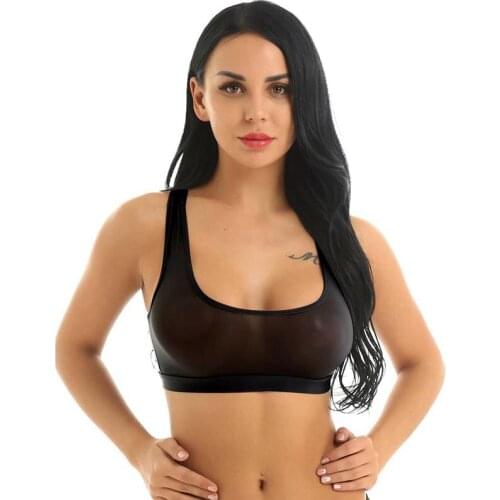 Lady Crop Top Sexy Women Glossy Sheer Slim Fit Sport Bra Top Ultra Thin Vest Tank Top Dancewear Underwear