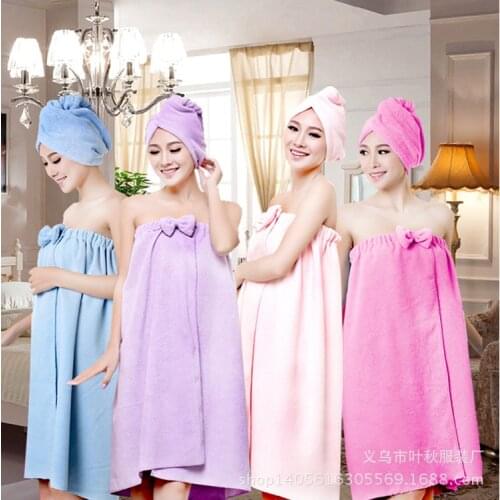 Sugan Life New Cute Bow Bath Towel Set 1pcs Bath Towel 1pcs Dry Hair Cap Super Absorbent