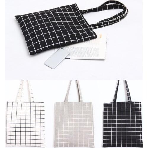 3pcs Women Student Cotton Linen Fashion Plaid Shoulder Tote Handbag Eco Shopping Large Capacity Canvas Purse Pouch