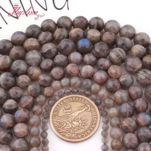 4,6,8,10mm Smooth Round Gray Rainbow Faceted Labradorite Natural Stone Loose Beads For Bracelet Jewelry Making 15" Free Shipping