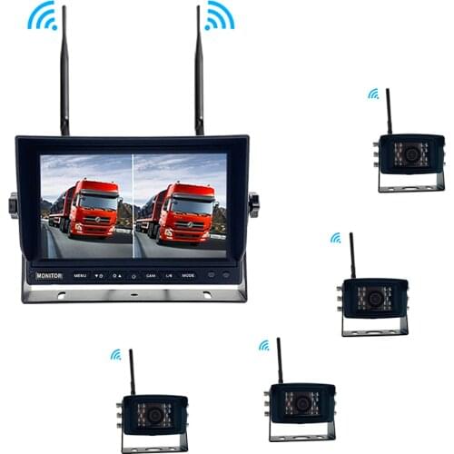 4 Channel 7 Inch Dashboard Around View Split Wireless Monitor With 4pcs Digital 2.4G Rear View Cordless Cameras System