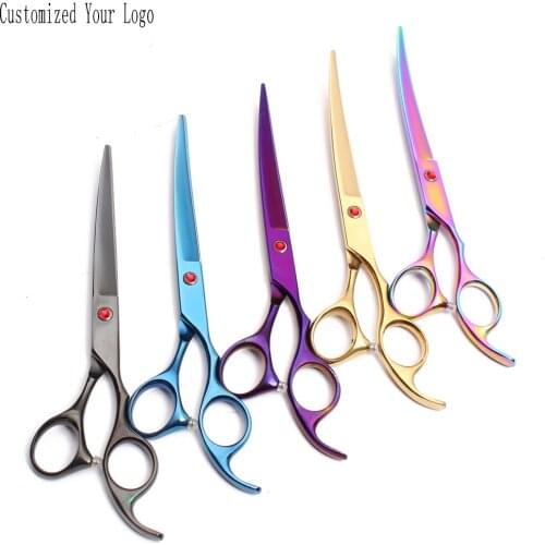 8In. 21cm Japan Stainless Customized Logo Up Shears Pet Scissors Animal Scissors Dog Grooming Scissors Dog Curved Scissors C4008