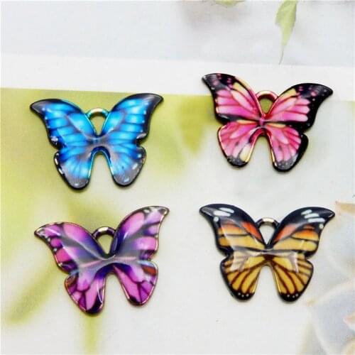 Julie Wang 8PCS Enamel Small Butterfly Charms Mixed Colors Alloy Gold Tone Insect Pendant Bracelet Jewelry Making Accessory