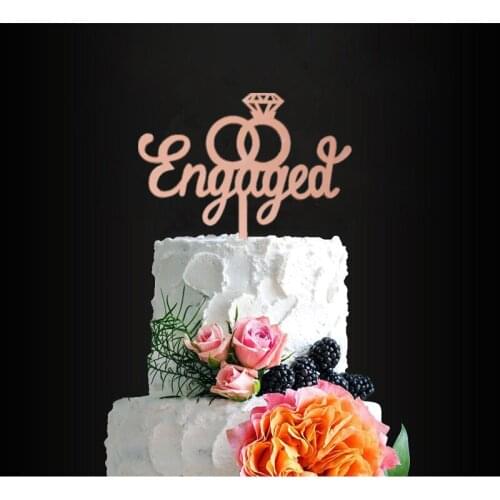 Acrylic Rose Gold Engaged Cake Topper- Engagement Wedding Party Decorations Cake Decorating Mirror Gold