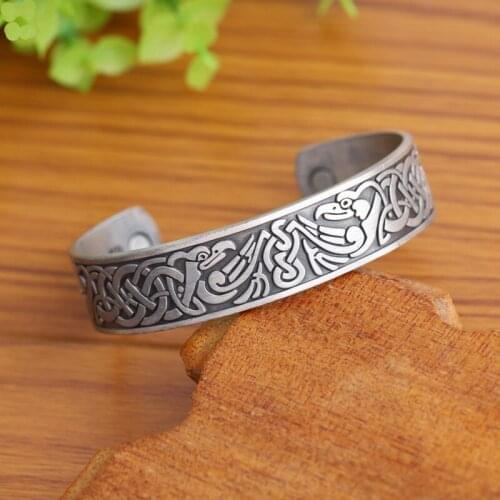 Vintage Phoenix knot pattern magnetic cuff bracelet magical magnetic therapy Viking men and women bracelet jewelry