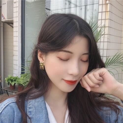 Carvejewl metal rectangle simple stud earrings Korea design gold plating color bumpy geometric earrings for women gilr jewelry