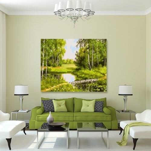 Suburban pond creek green landscape DIY painting digital art painting digital family Hotel decorative painting