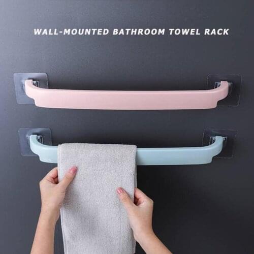 Towel Holder Free Punching Wall Mounted Bathroom Plastic Wall Mounted Bathroom Adhesive Towel Bar Shelf Storage Rack Holder