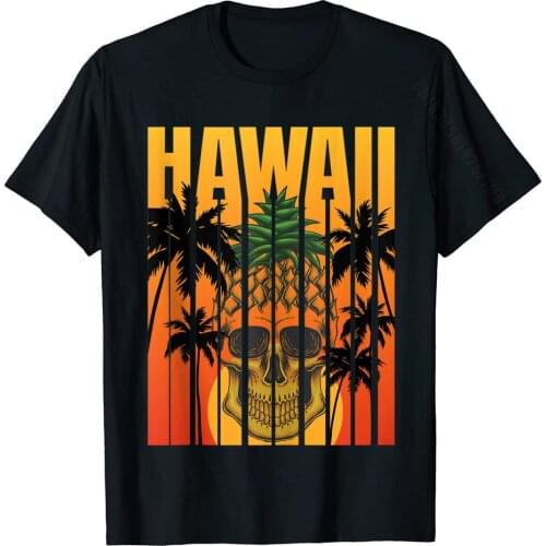 Hawaii Pineapple Skull Tropical Sun Funny Cute Hawaiian Basic Top Cotton Normal Tops Shirts High Quality Men T Shirt Custom