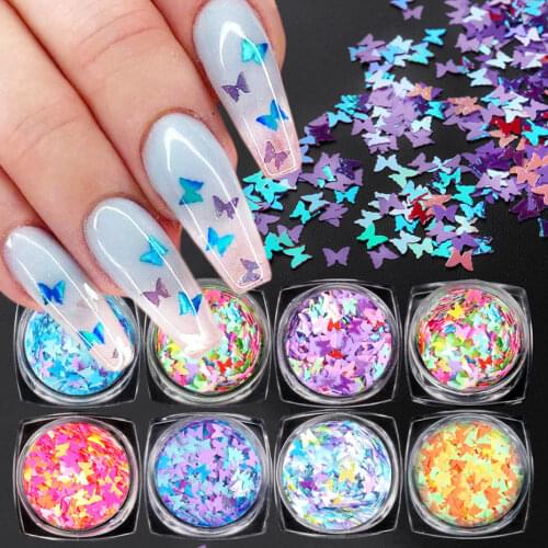 Holographic Mirror Butterfly Nail Sequins Ultra-thin Flake Nail Glitter Gold Pink Rainbow Gel Polish Manicure Decoration SAHSH