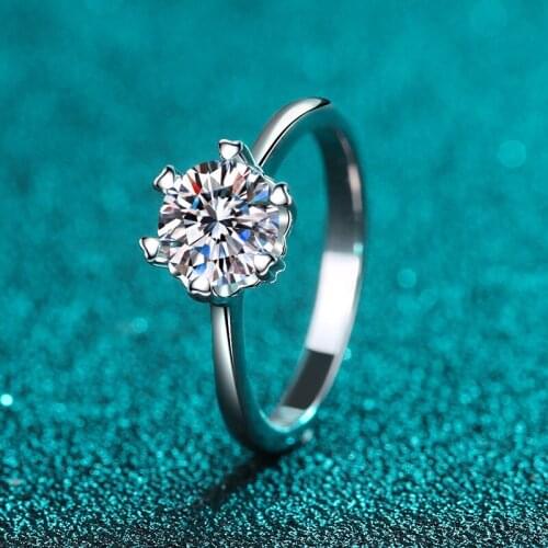 Silver Round Excellent Cut D Color Good Clarity Diamond Test Passed Moissanite Ring Silver 925 Wedding Rings Female Gift Jewelry