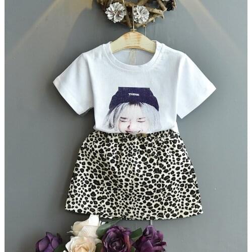 Gooporson Summer Little Girls Outfits Set Cartoon Shirt&Leopard Print Skirt Korean Fashion Children Clothes Cute Kids Clothing