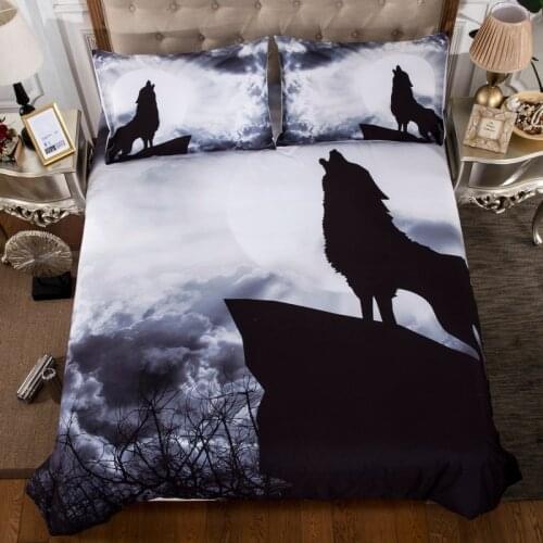 Night Wolf Bedding Sets 3D Animal Hilltop Duvet Cover with Pillowcases Twin Queen King Size Black and White Color Bed Linen 3pcs
