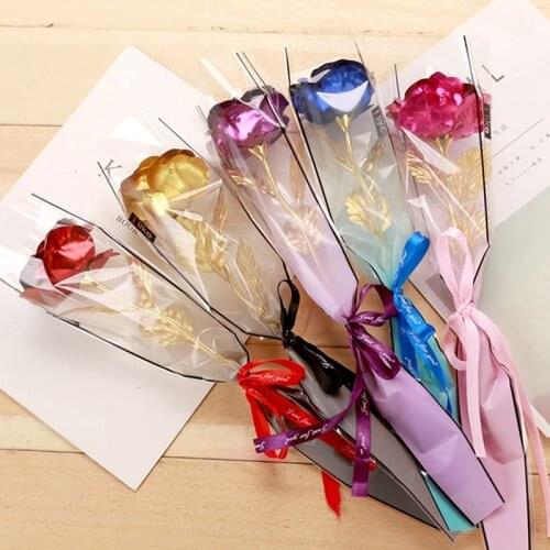 Valentines Day Creative Gift 24K Foil Plated Rose Gold Rose Lasts Forever Love Wedding Decor Lover Rose Drop Shipping