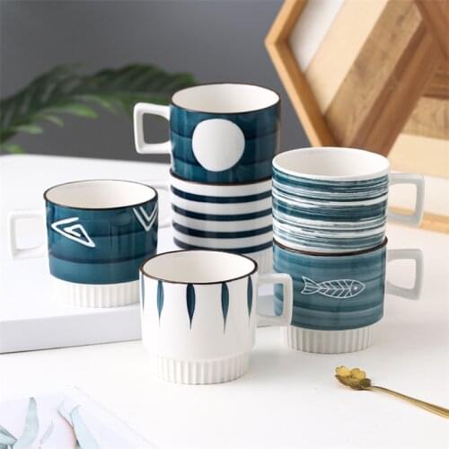 Japanese Ceramic Under Glaze Breakfast Coffee Milk Mug Hand Painted Afternoon Tea Cup Couple Office Water Cup Drinkware 300ML