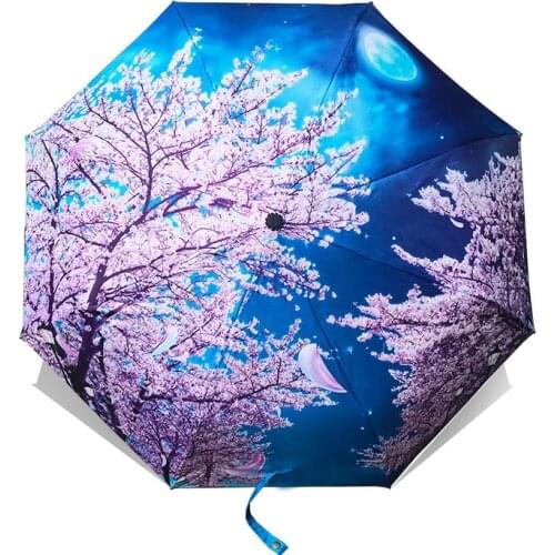 LISM Folding Umbrella Female Van Gogh Painting Chinese Art Sakura Umbrellas Rain Women Windproof Anti-UV Sun Parasol YHS03