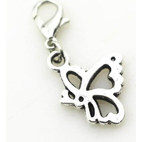 New Arrival 20pcs/lot Silver Butterfly Dangle Charms Hanging Charm Lobster Clasp DIY Bangles&Bracelets Necklace Pendant Jewelery