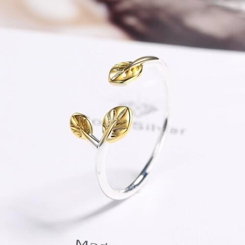 Golden leaf shape adjustable size open ring metal ring couple wedding rings Free shipping and fast delivery