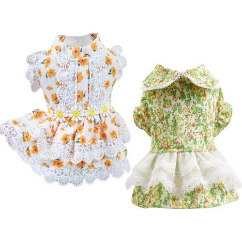 Dog Dress Multi-layer Lovely Floral Lace Tulle Pleated Skirt Wedding Party Beach Skirts Cat Dress for Small Dogs Clothes Dog Shi