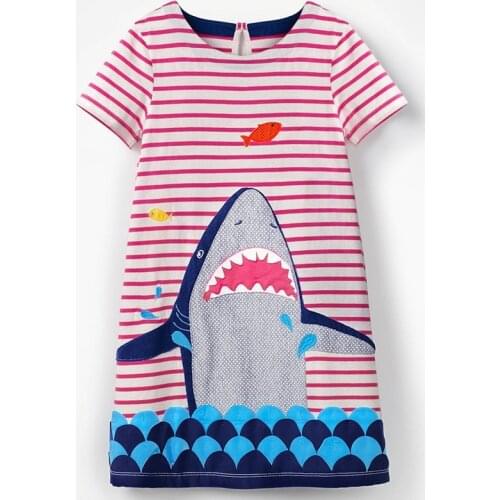 Shark Baby Girl Dresses Children Clothes Casual Girls Blouses Embroidery Toddler Dress Jumpers Outfit Beach Clothing Kids Shirt
