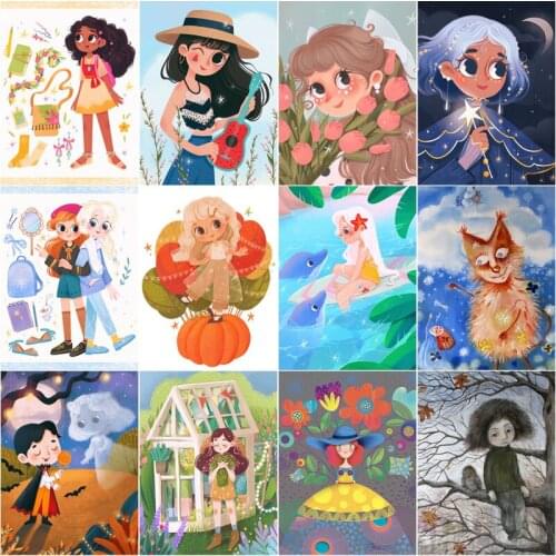 Full Square Round Diy Diamond Painting Girl Embroidery Cross Stitch Cartoon Character Picture of Rhinestones Home Decor Gift
