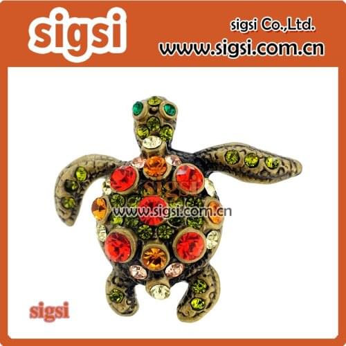 Retro color tortoise shape crystal rhinestone brooch and pins