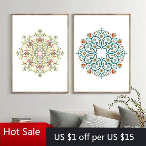 Hand Drawn Mandala Pattern Prints Turkish Style Poster Arabesque Bright Floral Islamic Canvas Painting Wall Picture Home Decor