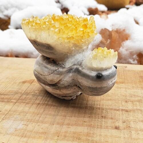 Hand made Crystal cluster tortoise Natural yellow Quartz cluster tortoise Healing crystals reiki Carving Gemstone Carpisa 500g