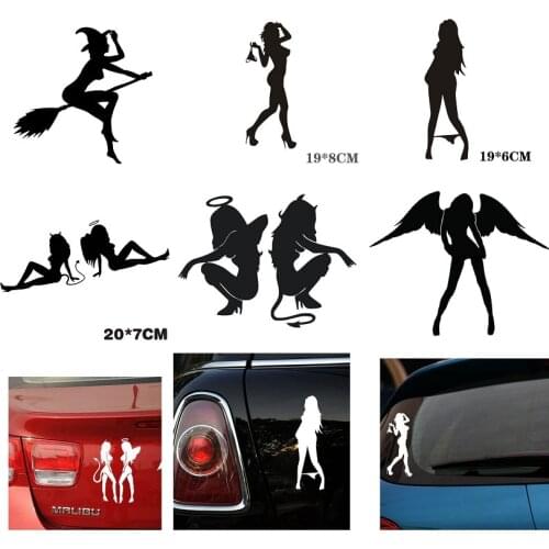 Personality Styling Reflective Auto Car Vehicle Motorcycle Devil Angel Beauty Sexy Girls for Car Trunk Decoration Decal Sticker