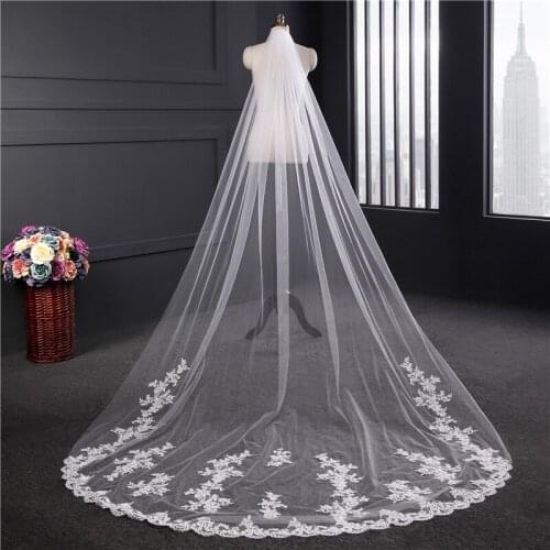 3 Meter Long White Ivory Wedding Veils Lace Edge Bridal Veil with Comb Wedding Accessories Bride Chapel Veils In Stock
