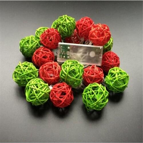 New Red Green Rattan Ball LED String Light 3M 20Led Warm White Fairy Light Holiday Light For Party Christmas Wedding Decoration