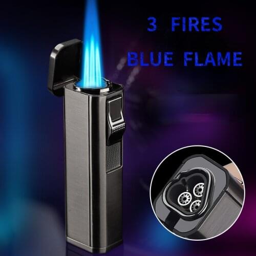 Three Nozzle Jet Torch Flame Lighter Turbo Visible Refillable Gas Oil Lighters Windproof Cigar Cigarette Gadgets For Man Gift