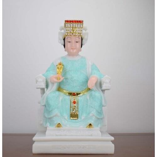 Good -high-grade Home efficacious Talisman Mascot Goddess of SEA Matsu MAZU Guanyin Buddha jade gilding Sculpture statue 28cm