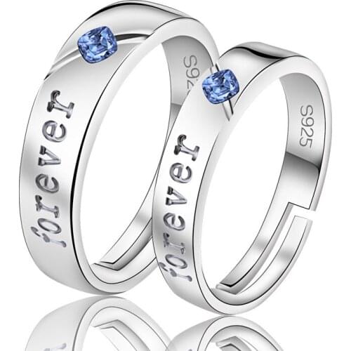 Factory Price Blue Cubic Zirconia CZ 925 Sterling Silver Adjustable Rings for Women Men Lover Couple Wedding Jewelry