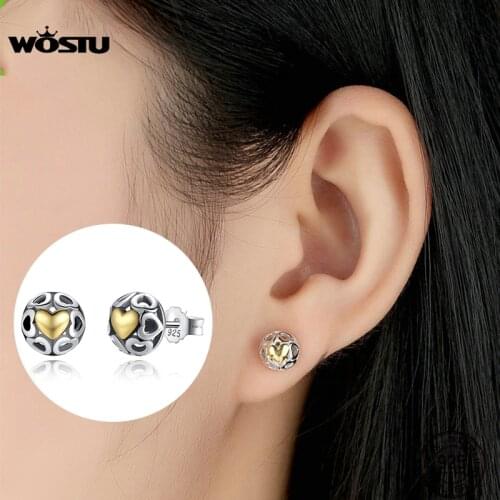 WOSTU Romantic Real 925 Sterling Silver My One True Love Stud Earrings For Women Lady Authentic Original Jewelry Gift XCHS443