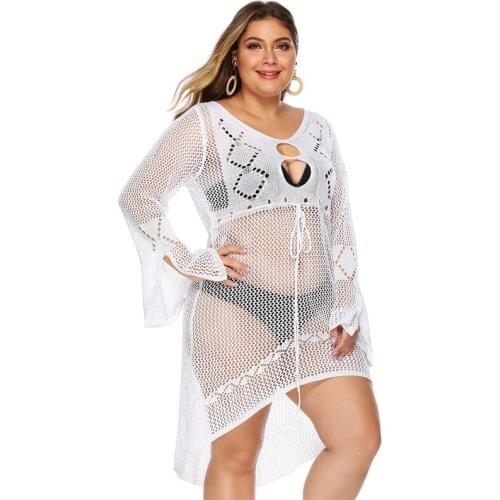 Womens Beach Cover Up Plus Size Robe Ete 2021 Long Dress Maxi Dresses for Women Summer Transparent Sexy Fishnet Beachwear 4XL