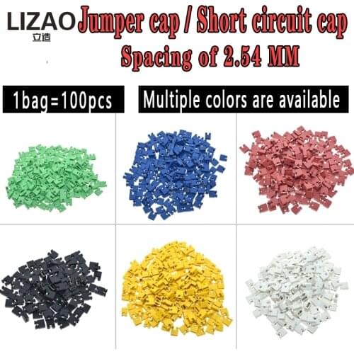 100PCS Pitch jumper shorted cap & Headers & Wire Housings 2.54MM SHUNT Black yellow white green red blue